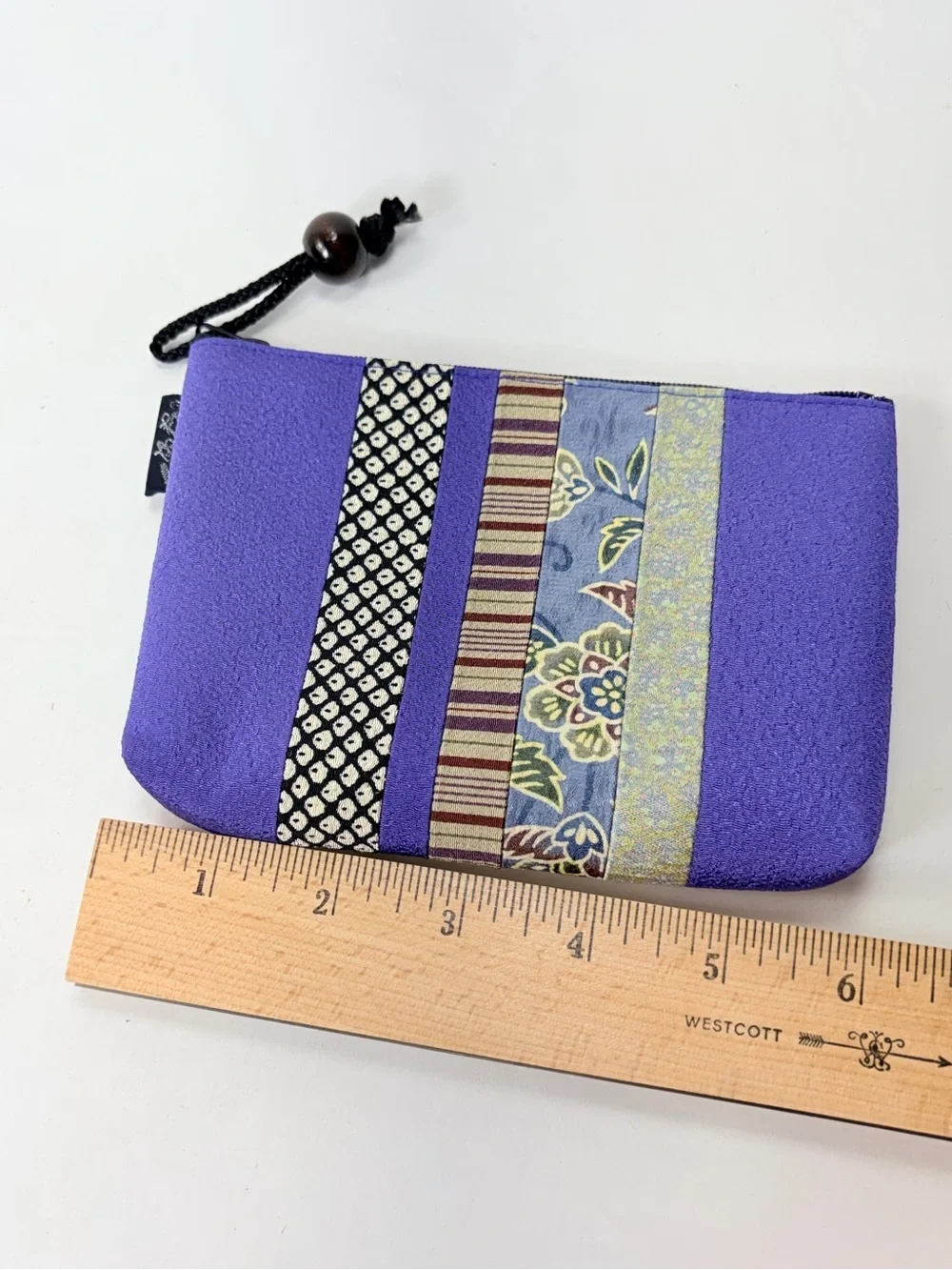 Japanese Kimono Fabric Patchwork Stripe Zipper Pouch Travel Cosmetic Organizing